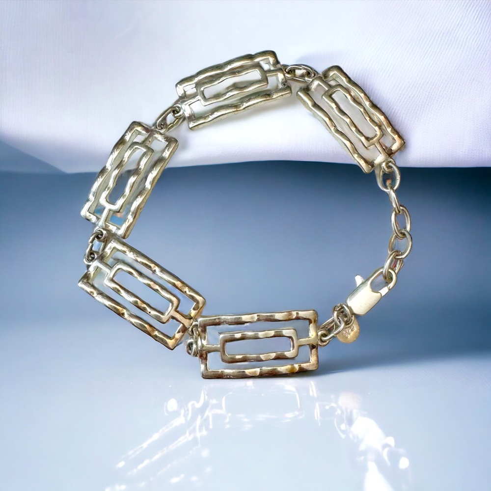 925 Sterling Silver Modernist Panel Link Bracelet
